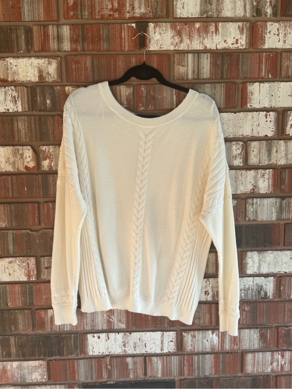 Cyrus Women’s XL Ivory Cable Knit Scoop Neck Sweater Long Sleeve